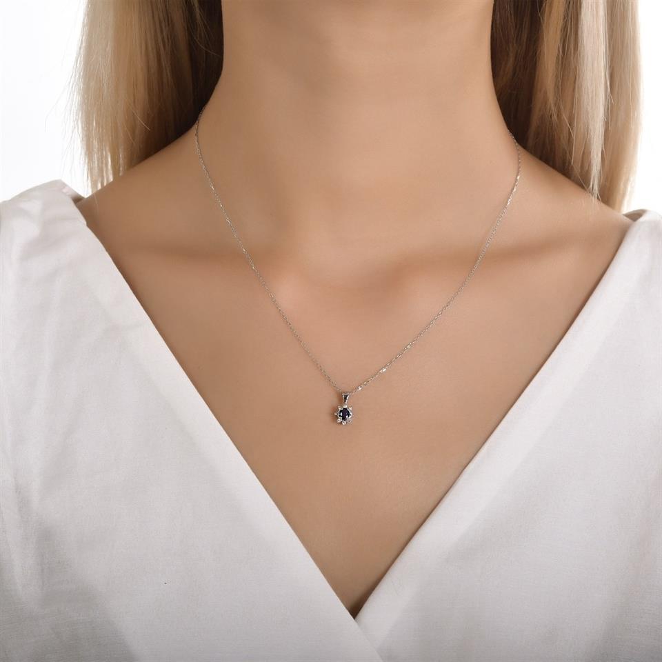 Safir Taşlı Tasarım Pırlanta Kolye