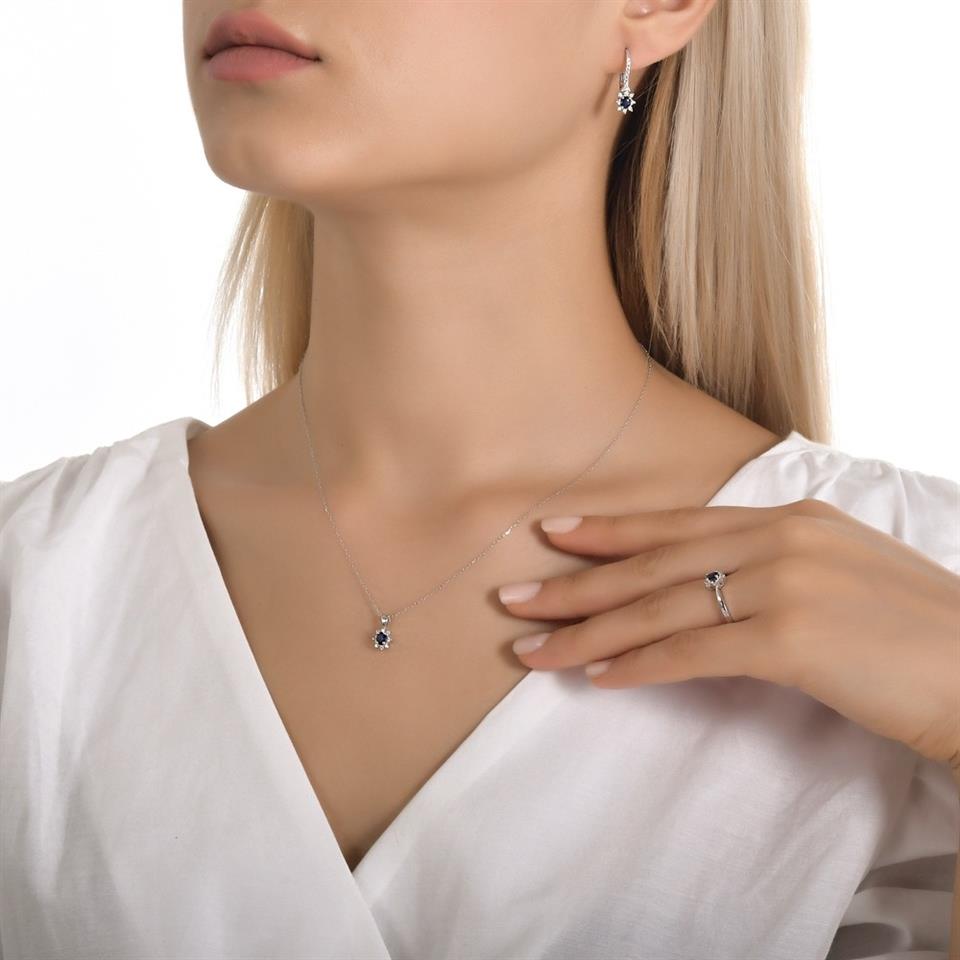 Safir Taşlı Tasarım Pırlanta Kolye