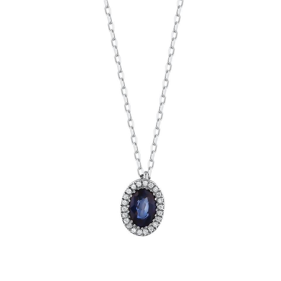 Oval Kesim Safir Taşlı Tasarım Pırlanta Kolye