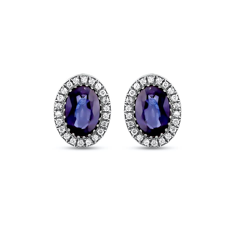 Oval Safir Taşlı Pırlanta Küpe